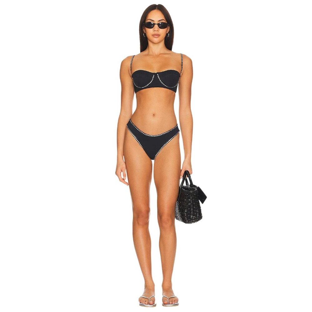 MILLY Cabana Heat Set Bikini in Black Small Womens Top Bottoms Swimsuit
